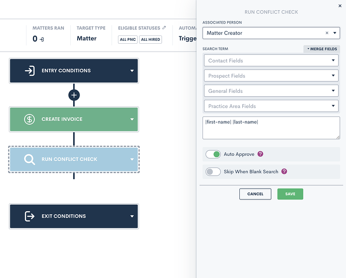 Auto-approve the conflict check when no match is found, or opt to review them yourself at a later time