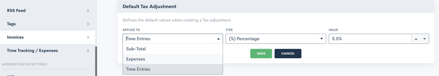 Set Default Tax Adjustment