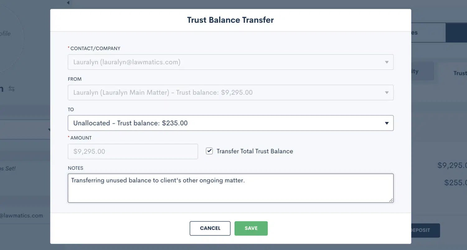 Trust Balance Transfer