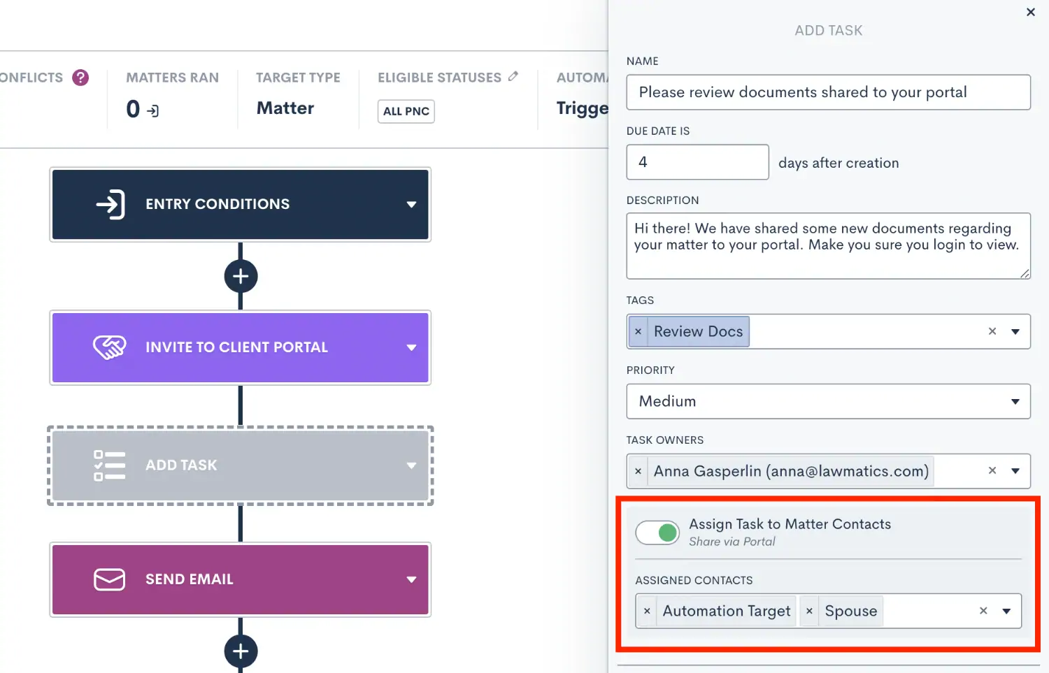 Select who to assign your automated tasks