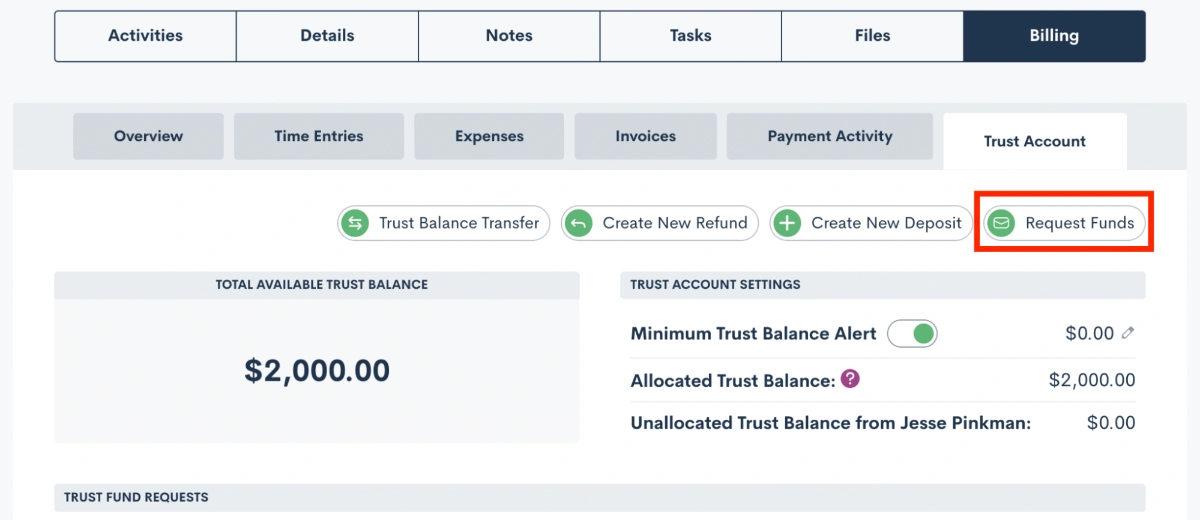 Request Funds for Trust Account