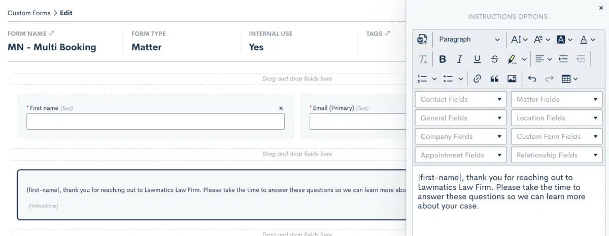 Use Merge Fields in Custom Form Instruction Blocks