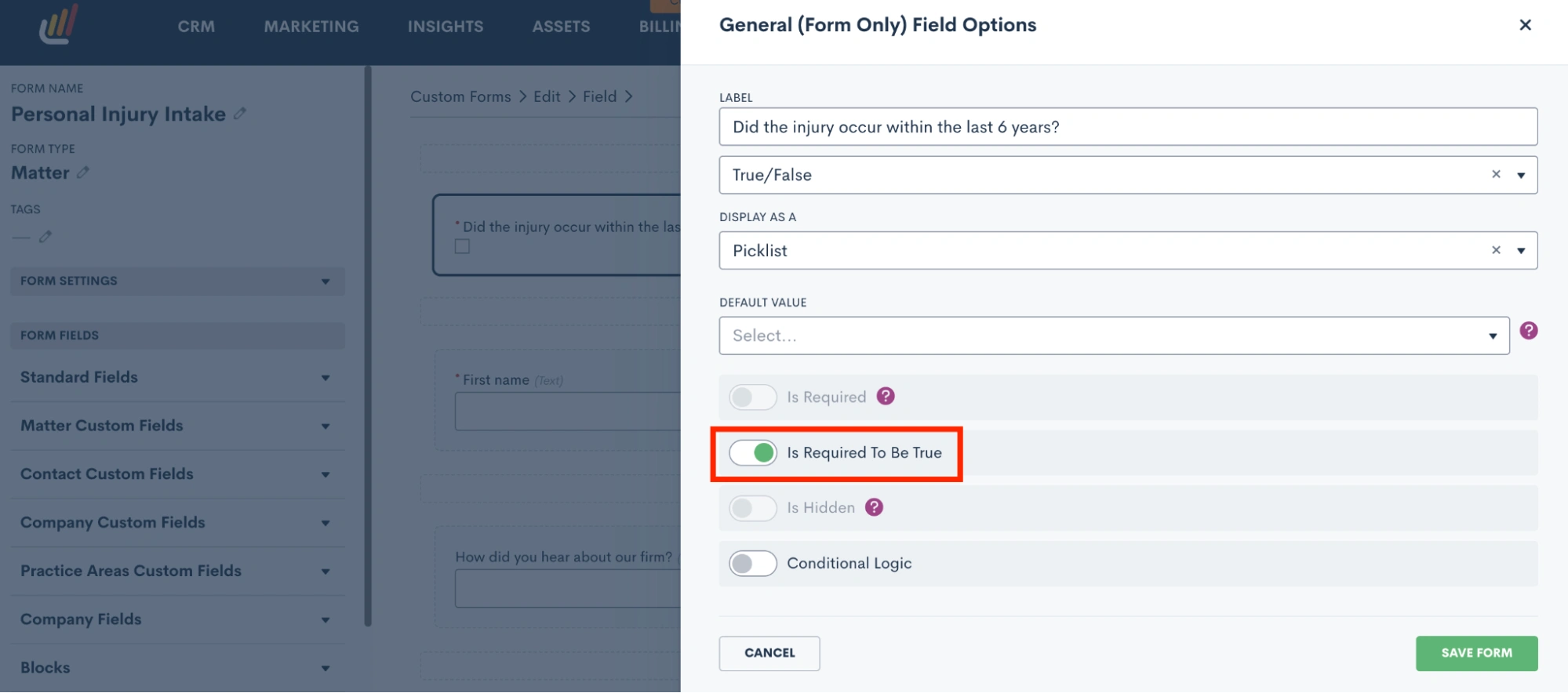 New display options for true/false Custom Fields