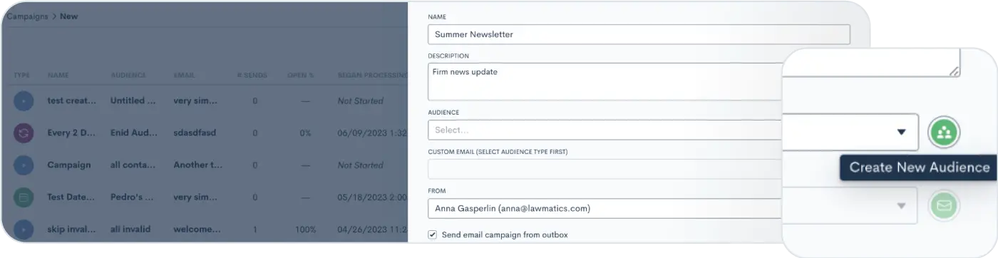 Create a new marketing audience from within an email campaign