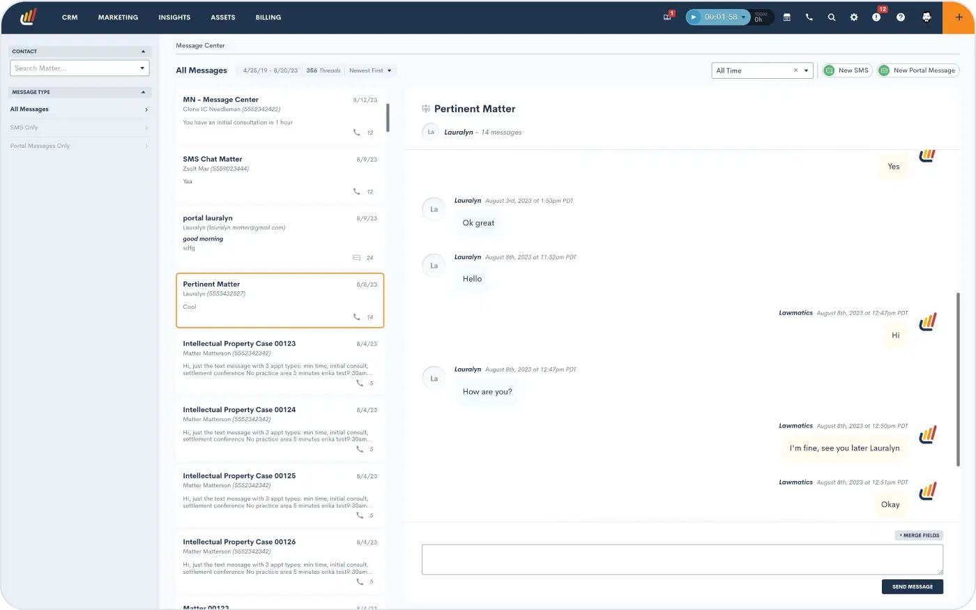 Lawmatics Message Center