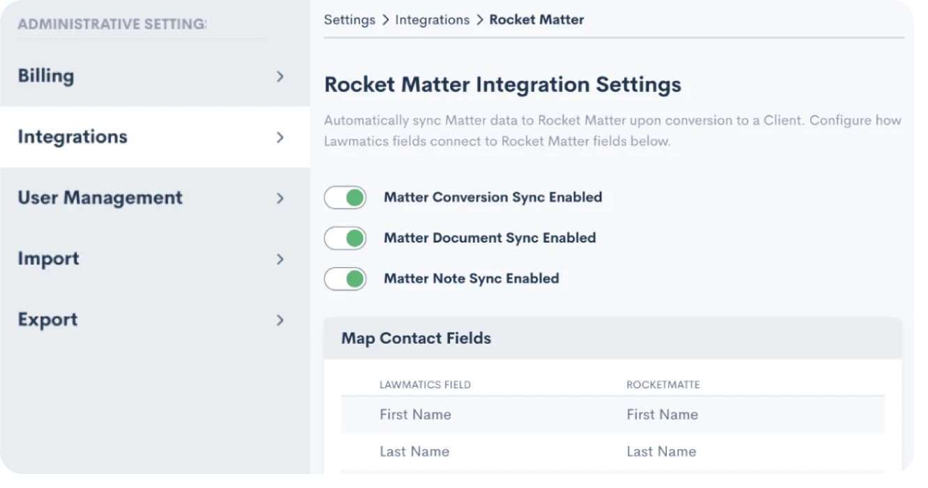 Rocket Matter Integration Settings